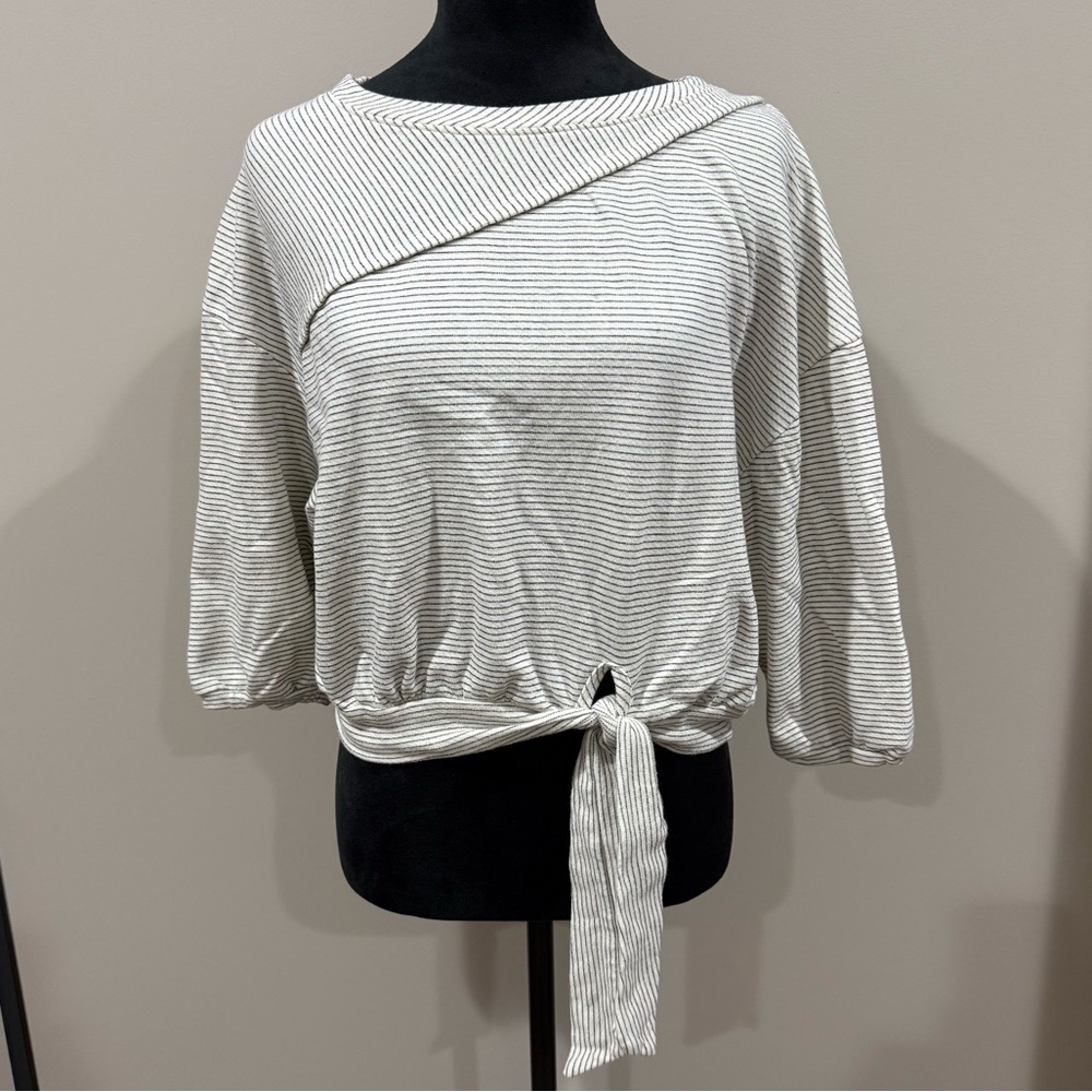 Anthropologie 9-H15 Postmark Striped Tie Front Sweatshirt